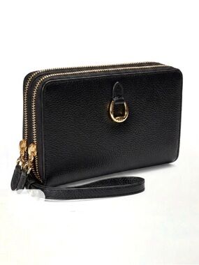 Ralph Lauren Bennington Zip Around Wristlet Saffiano leather Black